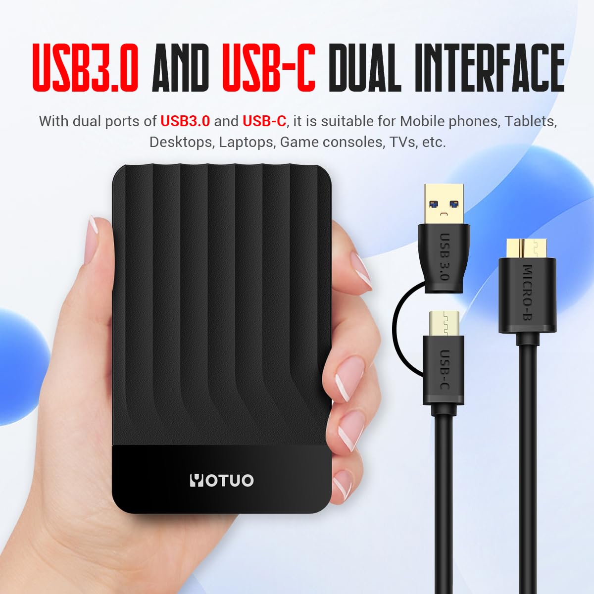 YOTUO Portable External Hard Drive Storage Expansion Mobile HDD USB 3.0 for PC, Mac, Desktop, Laptop, PS4, PS5, Xbox One X/S, Xbox 360, Xbox Series X/S, Office & Game (Black, 750GB)