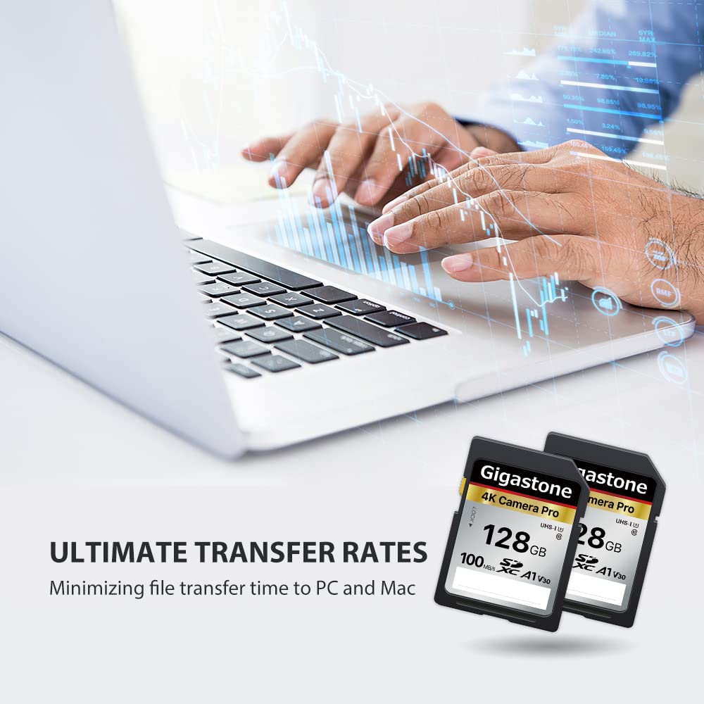 【5-Years Data Recovery】 GIGASTONE 128GB SD Card, 4K Camera Pro, A1 V30 SDXC Memory Card 4K UHD Video Compatible with Canon Digital Camera, with 1 Mini Case