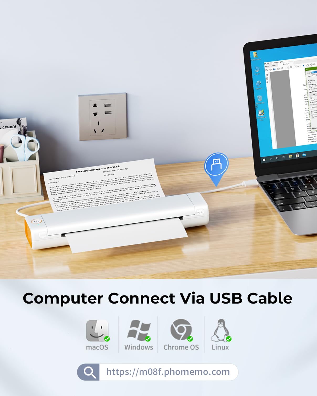 Phomemo Impresora Portátil Inalámbrica M08F (Blanco / 8.5"x11" Carta)