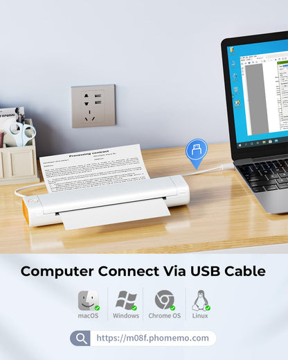 Phomemo Impresora Portátil Inalámbrica M08F (Blanco / 8.5"x11" Carta)