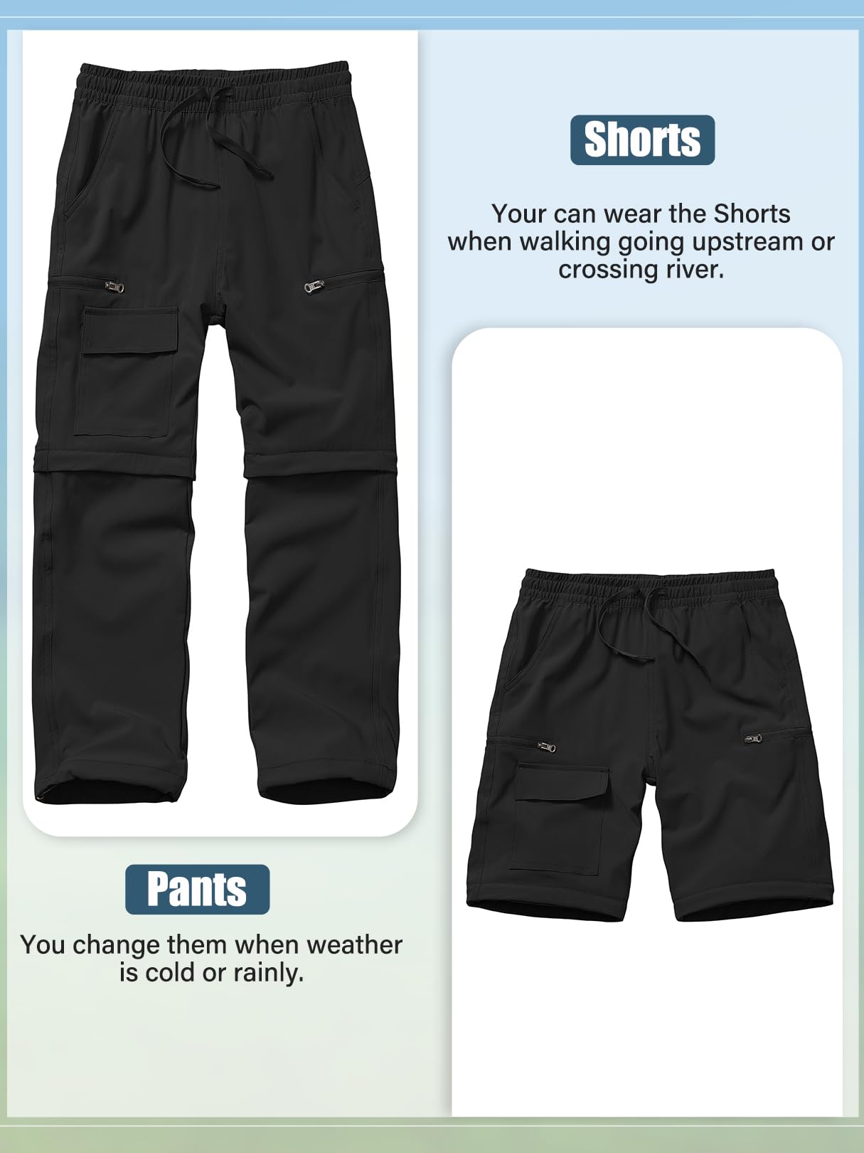 linlon Pantalones Cargo de Senderismo para Niños (Talla XL / Negro)