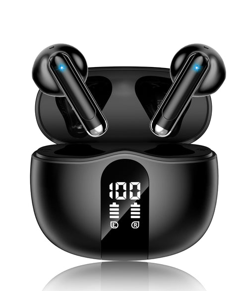 XIAOWTEK Wireless Earbuds, 2026 Bluetooth 5.4 Headphones Bass Stereo Ear Buds with Noise Cancelling Mic, LED Display in Ear Earphones 50H Playtime Ear Buds, IP7 Waterproof for Laptop Pad Phones Black