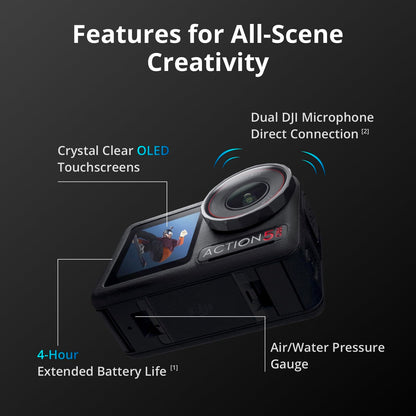 DJI Osmo Action 5 Pro Essential Combo, Waterproof Action Camera with 1/1.3" Sensor, 4K/120fps Video, Subject Tracking, Stabilization, Dual OLED Touchscreens, 47GB Built-in Storage, Vlogging Camera
