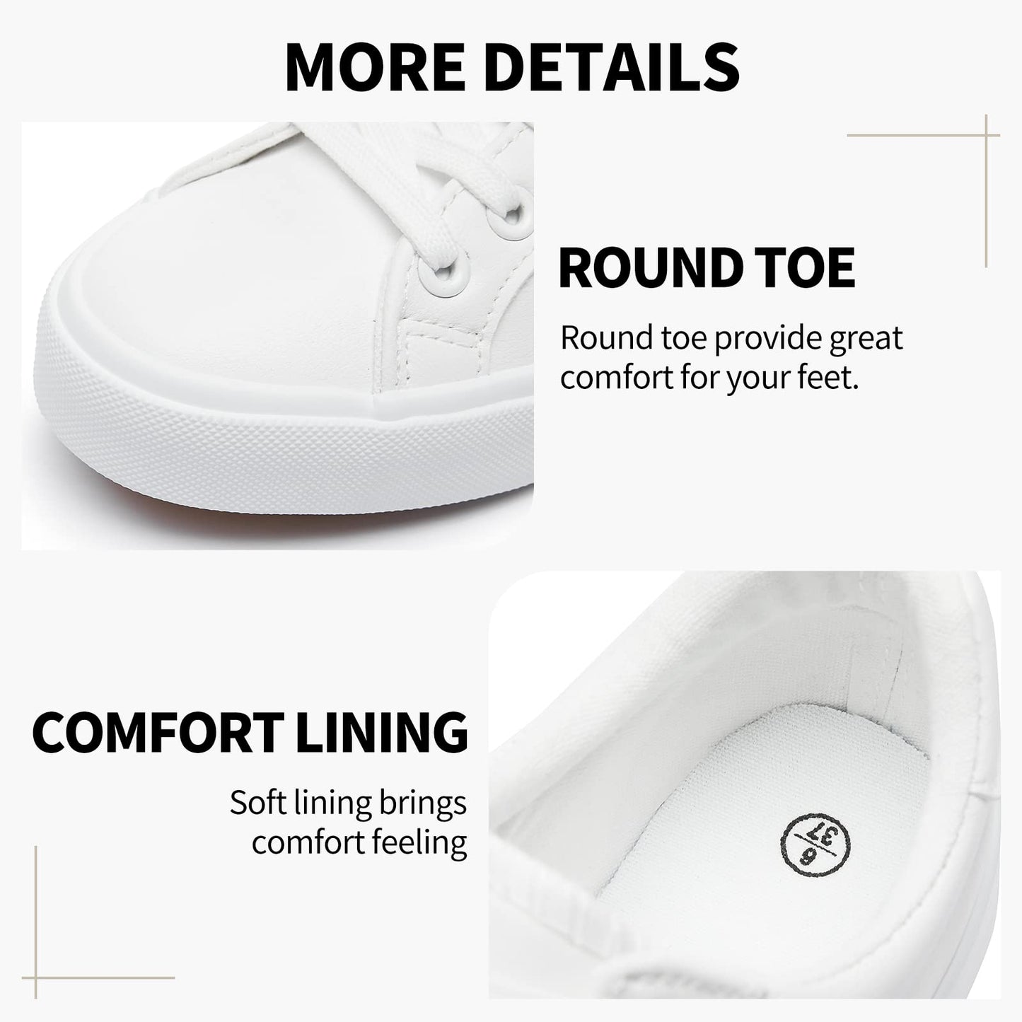 SERNIAL Women's White Tennis Shoes PU Leather Sneakers Casual Walking Shoes for Women(White, US7)