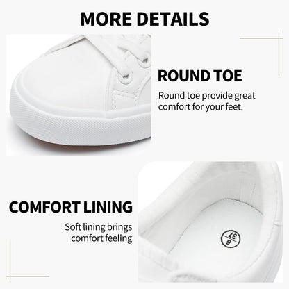 SERNIAL Women's White Tennis Shoes PU Leather Sneakers Casual Walking Shoes for Women(White, US7)