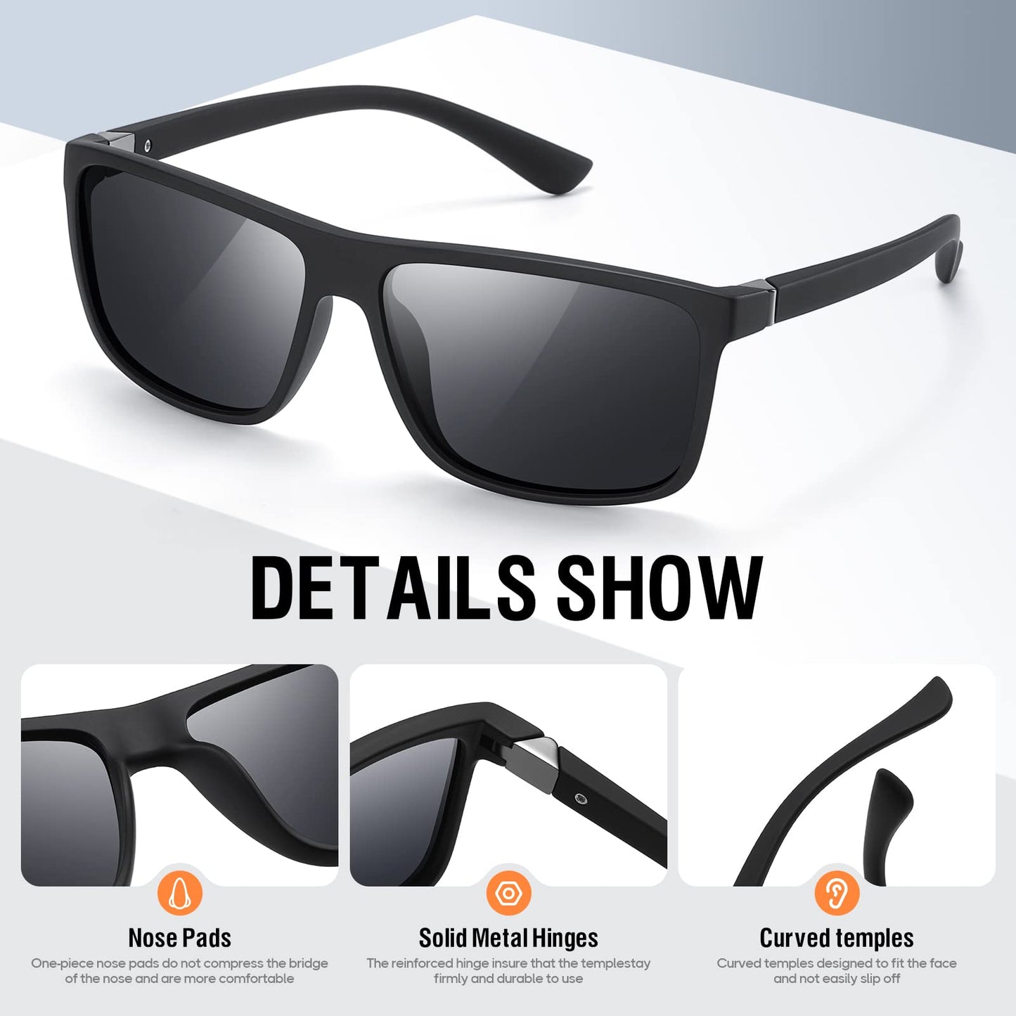 KWHZXGYY Lentes de Sol Polarizados Retro (Negro)