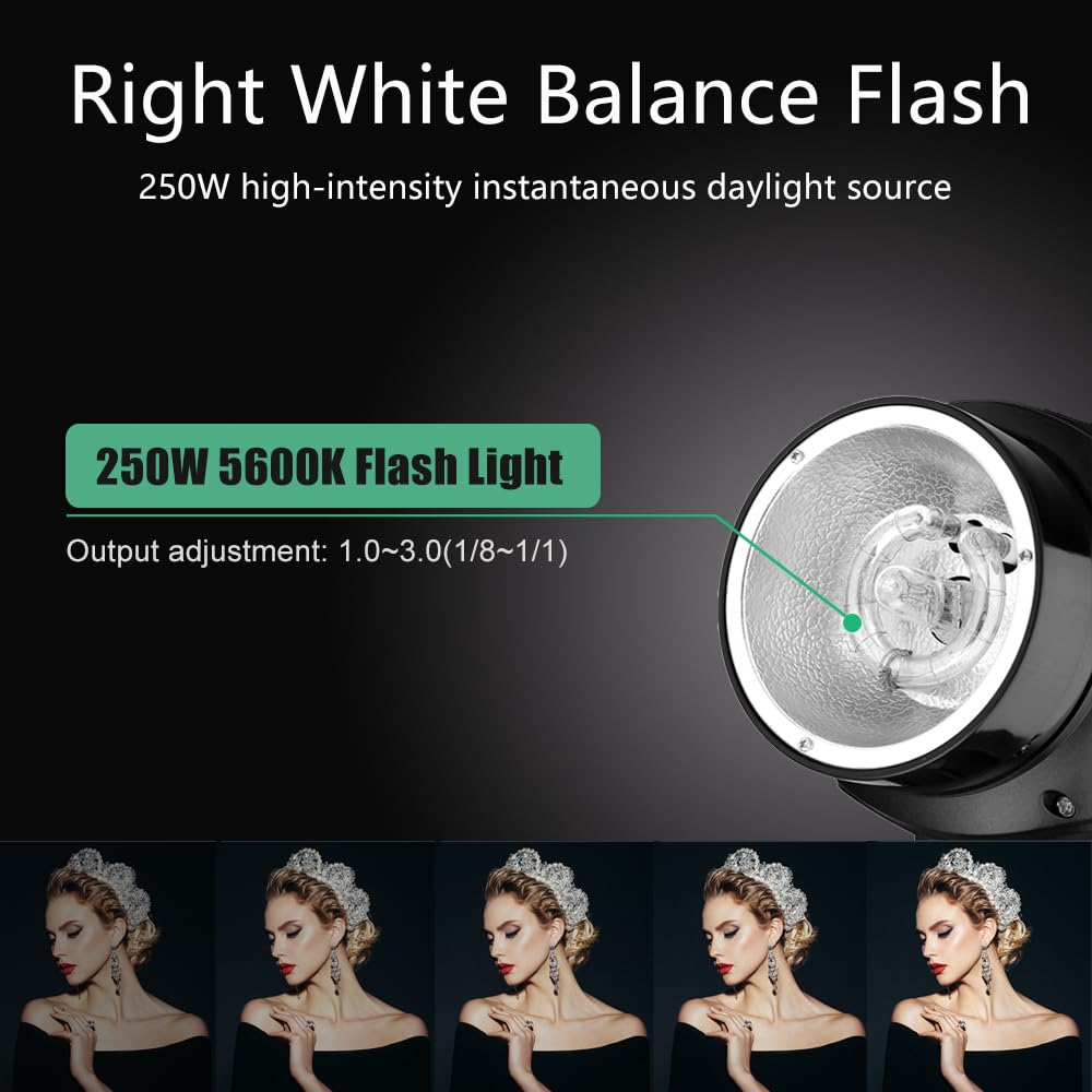 Godox 750W Professional Studio Strobe Flash Light Kit, 3-Light Godox Strobe Lighting Kit for Photography, 3x250W 5600K Monolights with Strobe Trigger, Softbox, Light Stands, Boom Arm