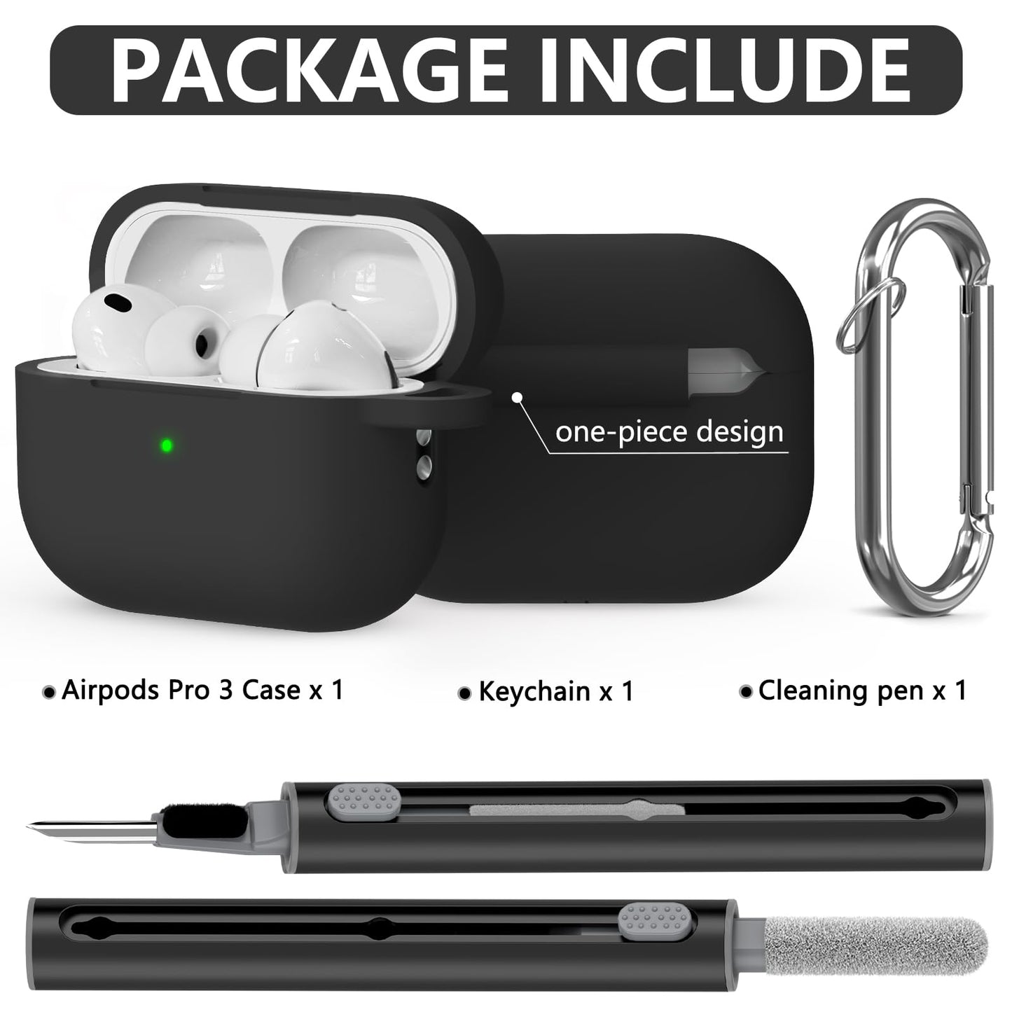 Ljusmicker Funda Protectora de Silicona para AirPods Pro 3 (Negro)
