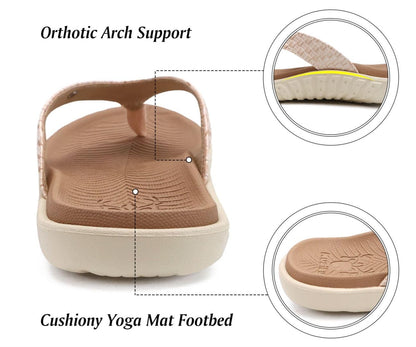 KuaiLu Flip Flops For Women Arch Support Ladies Yoga Mat Walking Cushion Sandals Slip On Indoor Outdoor Slippers Shoes Summer Outfits Beach Vacation Essentials Orthotic Sport Slides, Beige White 7