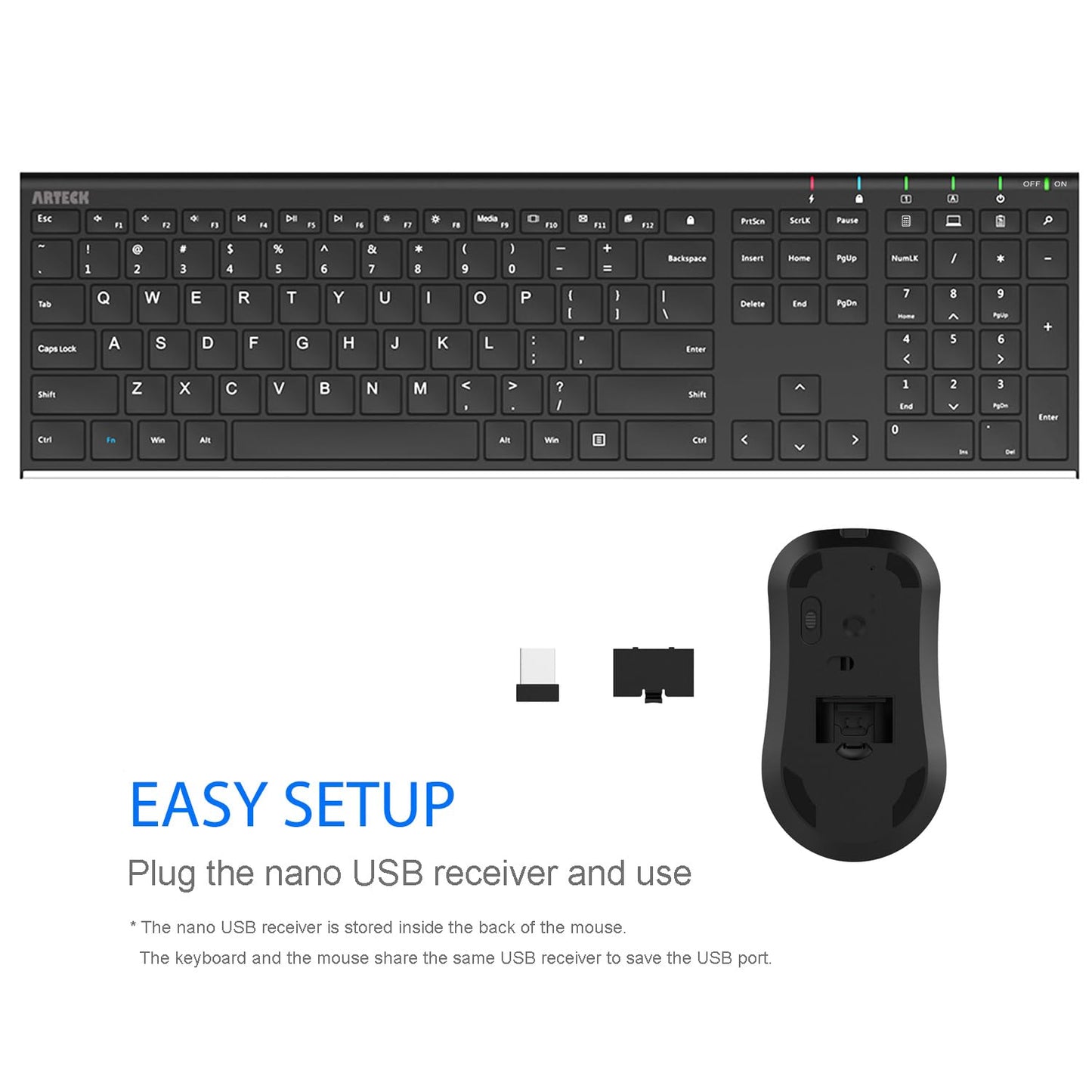Arteck Combo de Teclado y Mouse Inalámbrico (Acero Inoxidable)
