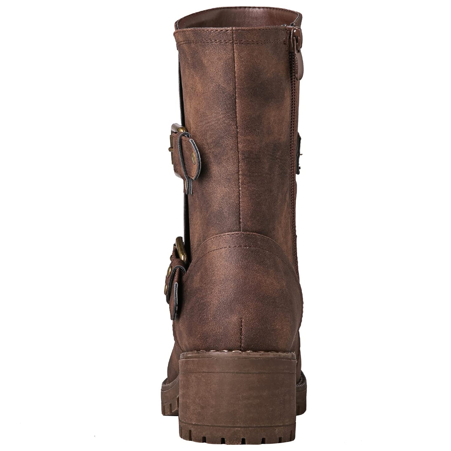 GLOBALWIN Lace up Mid Calf Motorcycle Fashion Festival Boots Combat Riding Military Boots for Women Brown