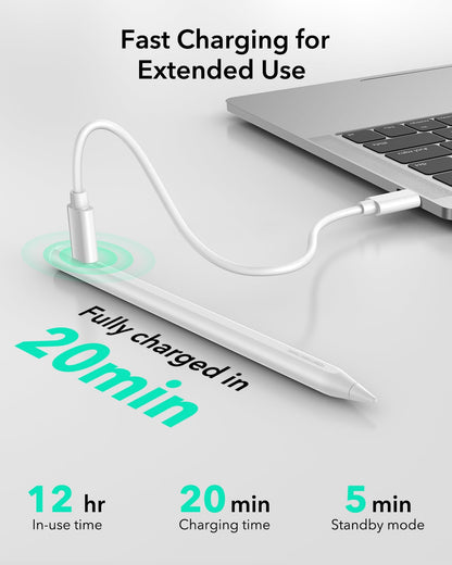 ESR Geo Digital iPad Pencil Findmy Compatible with Apple iPad 2018-2026,with Easy Shortcuts for Apple iPad A16/10/9/8 & Air 13/11 & Pro 12.9/13/11 & Mini 7/6/5,White(No Wireless Charging)