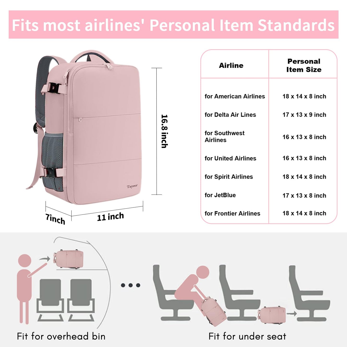 Taygeer Travel Backpack for Women, Carry On Backpack with Water Bottle Pocket & Shoe Pouch, TSA 15.6inch Laptop Mochila Flight Approved, Nurse Bag Casual Daypack for Weekender Business Hiking, Pink