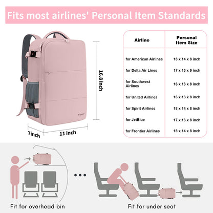 Taygeer Travel Backpack for Women, Carry On Backpack with Water Bottle Pocket & Shoe Pouch, TSA 15.6inch Laptop Mochila Flight Approved, Nurse Bag Casual Daypack for Weekender Business Hiking, Pink