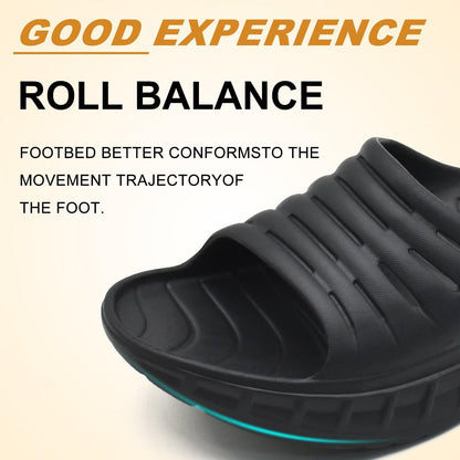 KuaiLu Mens Recovery Sandals Orthotic Arch Support Open Toe Sport Slides Thick Cushion Orthopedic Plantar Fasciitis Slip On Wide Width Summer Pool Beach Waterproof Walking Slippers Black