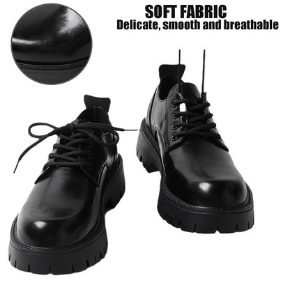 Men's Leather Lace Up Platform Oxfords Round Toe Chunky Heel Lug Sole Heightening Soft Bottom Derby Casual Shoes Classic Work Office Business Dress Shoes (Black