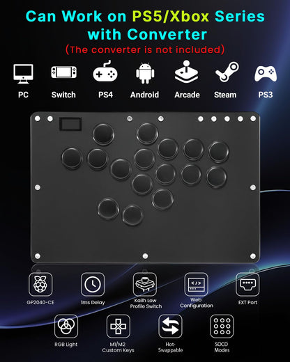 Sehawei Controlador Arcade All-Button Haute42 T16 Pro V2 (Negro)