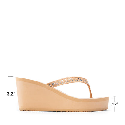 DREAM PAIRS Women's Platform Flip Flop Rhinestones Arch Support Comfortable Soft Cushion Wedge Flip Flops Summer Thong Sandals, Nude, SDFF2222W