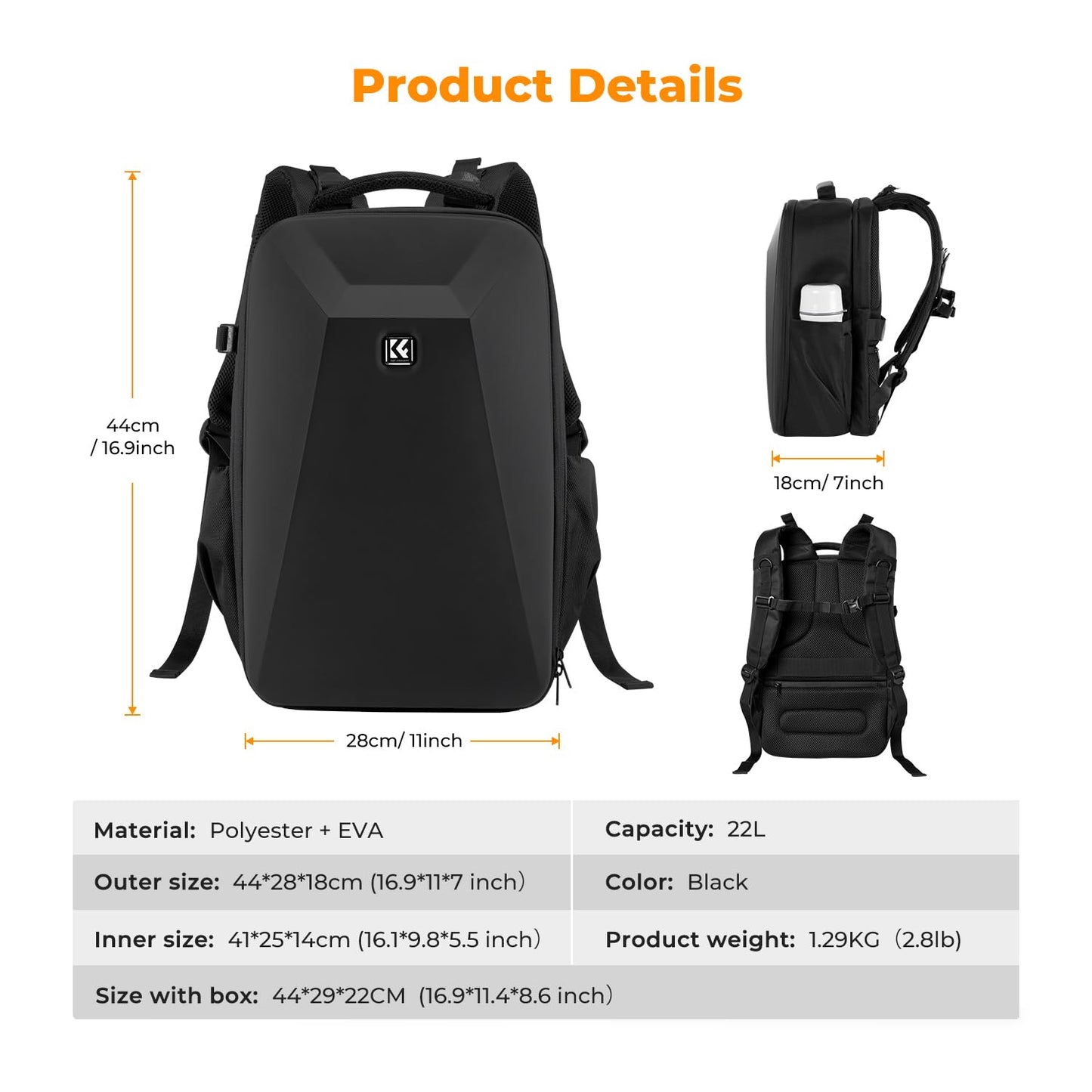 K&F CONCEPT Camera Backpack,Hardshell Photography DSLR Camera Bag with 15-15.6 Inch Laptop Compartment Waterproof Hard Shell Camera Case Compatible with Canon/Nikon/Sony/DJI Mavic Drone