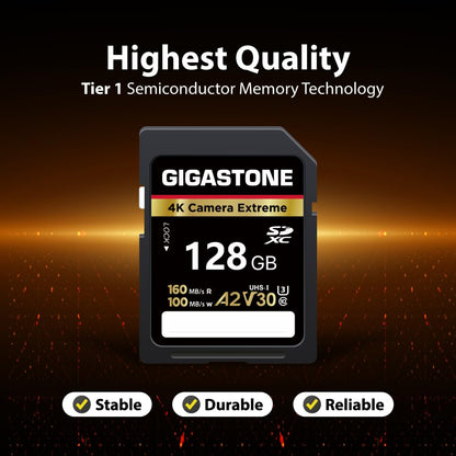 【5-Years Data Recovery】 GIGASTONE 128GB SD Card, 4K Camera Extreme, A2 V30 U3 C10 SDXC Memory Card High Speed, Compatible with Canon Kodak Olympus Digital Camera