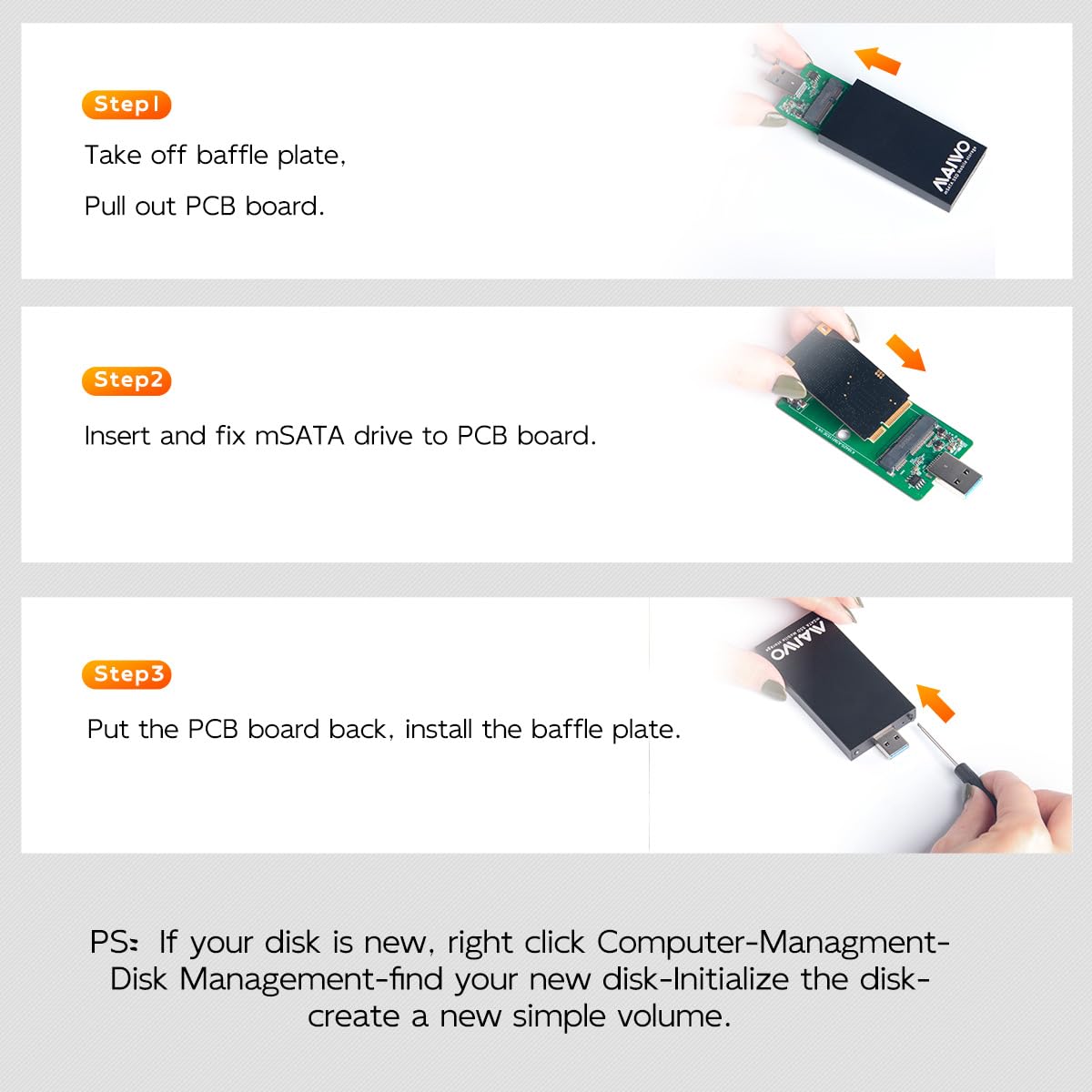 MAIWO Adaptador de mSATA a USB 3.0 (Carcasa de Aluminio / 2TB)