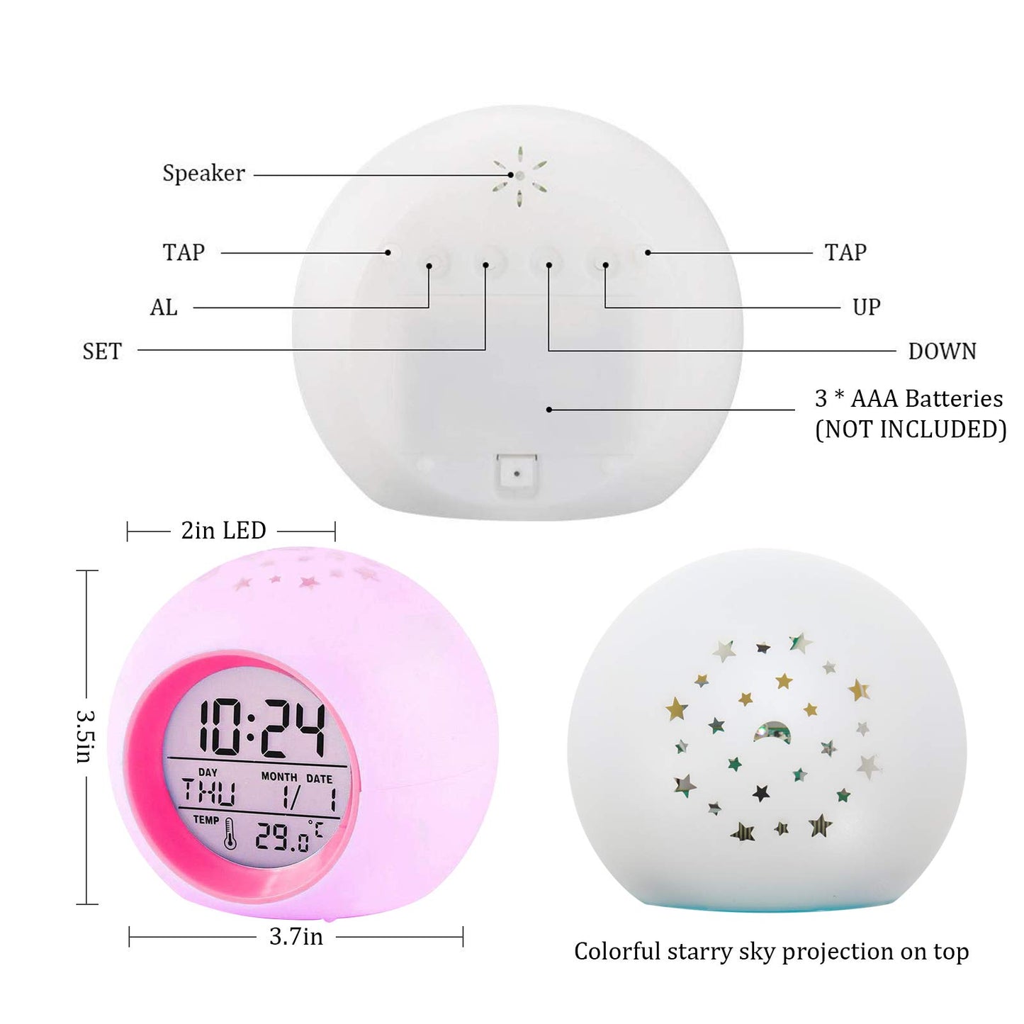Tarklanda Reloj Despertador para Niños (Proyector de Luna y Estrellas)