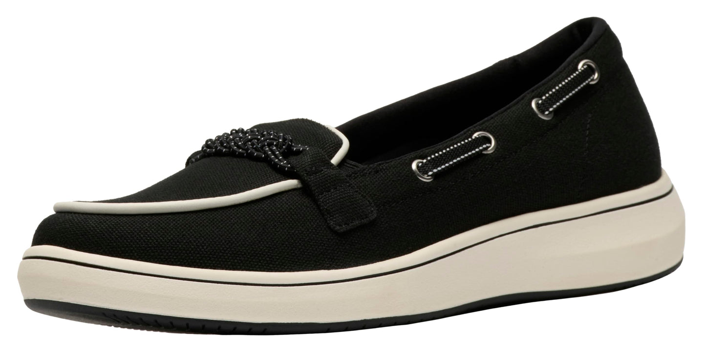 Clarks Women's BreezeSky Bay CloudSteppers Loafer, Black Canvas