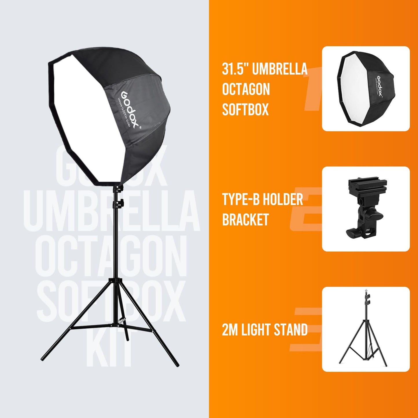 Godox Photo Studio 80cm 31.5in Portable Octagon Umbrella Softbox,190cm Light Stand with Hot Shoe Holder Bracket kit for Flash Speelidte