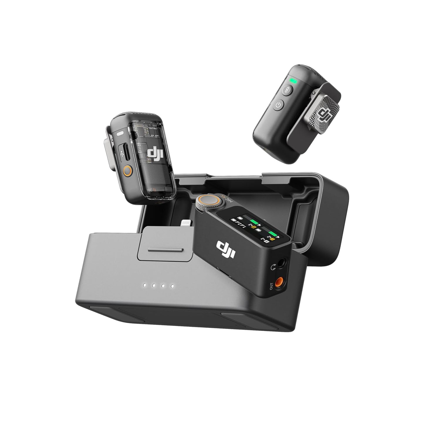 DJI Mic 2 (2 TX + 1 RX + Charging Case), All-in-one Wireless Microphone, Intelligent Noise Cancelling, 32-bit Float Internal Recording, 250m (820 ft.) Range, Microphone for iPhone, Android, Camera