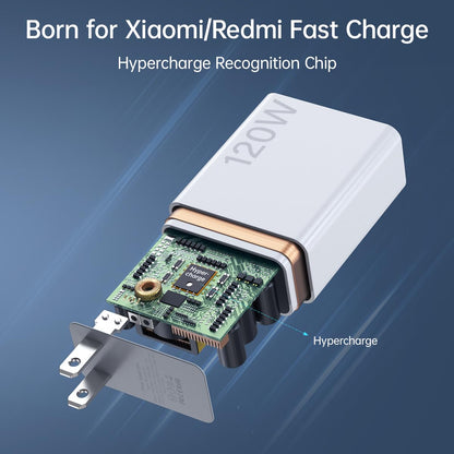 Cargador Rápido de Pared Hypercharge de 120W para Xiaomi (Cable de 5ft)