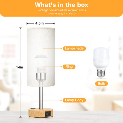 Fenmzee Lámpara de Mesa de Noche (USB C / Salida CA)