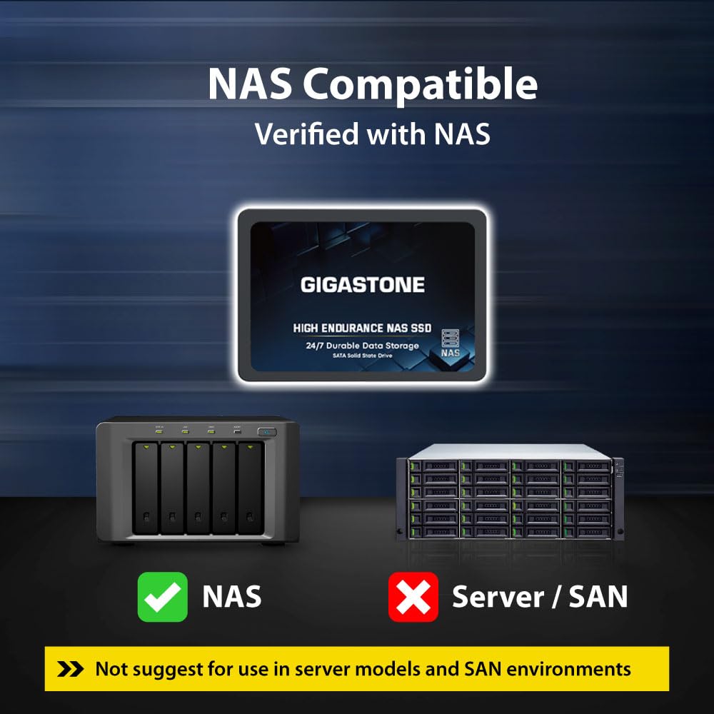 Gigastone 【NAS Certified】 High Endurance SSD 4TB (4-Pack) Up to 530MB/s SLC Caching 24/7 Reliable for Gaming/PC/NAS SSD 5-Year Warranty 2.5" SATA Internal Solid State Drives RAID Disk