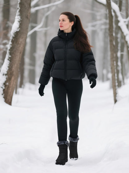 SHIBEVER Women's Snow Boots Winter: Waterproof Fur Lined Anti-Slip Ankle Booties Outdoor Comfortable Furry Women Snow Boot Black