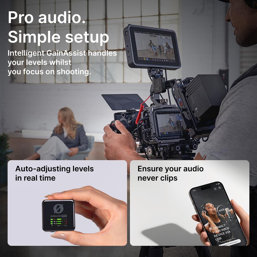 RØDE Wireless PRO Compact Wireless Microphone System with Timecode, 32-bit Float On-board Recording, 2 Lavalier Microphones and Smart Charge Case for Filmmaking and Content Creation