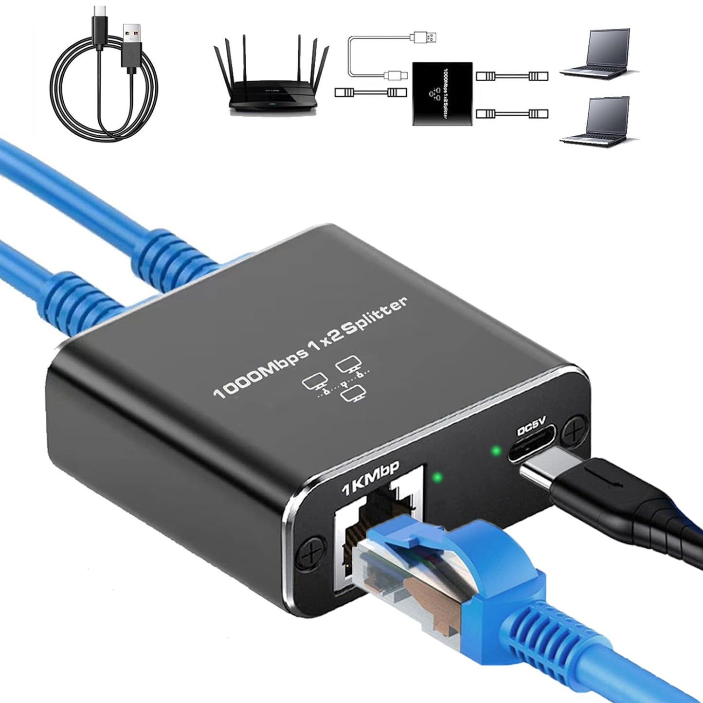 Divisor Ethernet Gigabit 1 a 2 de Alta Velocidad (1000Mbps)