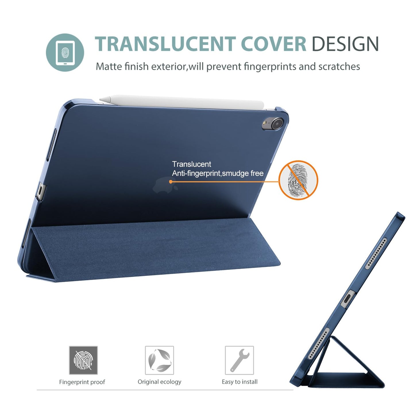 ProCase Smart Case for iPad Air 11-inch M4 (2026, 8th Gen) / M3 (2025) / M2 (2024) & 10.9 Inch iPad Air 5th (2022) & 4th (2020) – Protective Hard Back Cover with Auto Sleep/Wake - Navy
