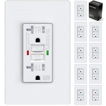 ELECTECK Tomacorrientes GFCI de 20 Amperios (Paquete de 10 / Blanco)