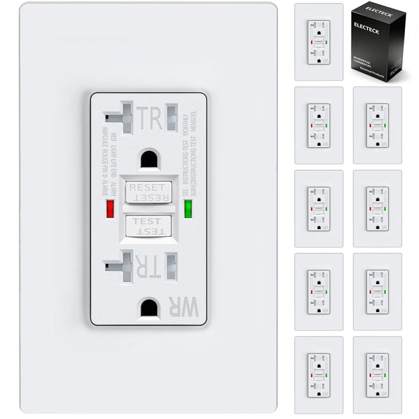 ELECTECK Tomacorrientes GFCI de 20 Amperios (Paquete de 10 / Blanco)