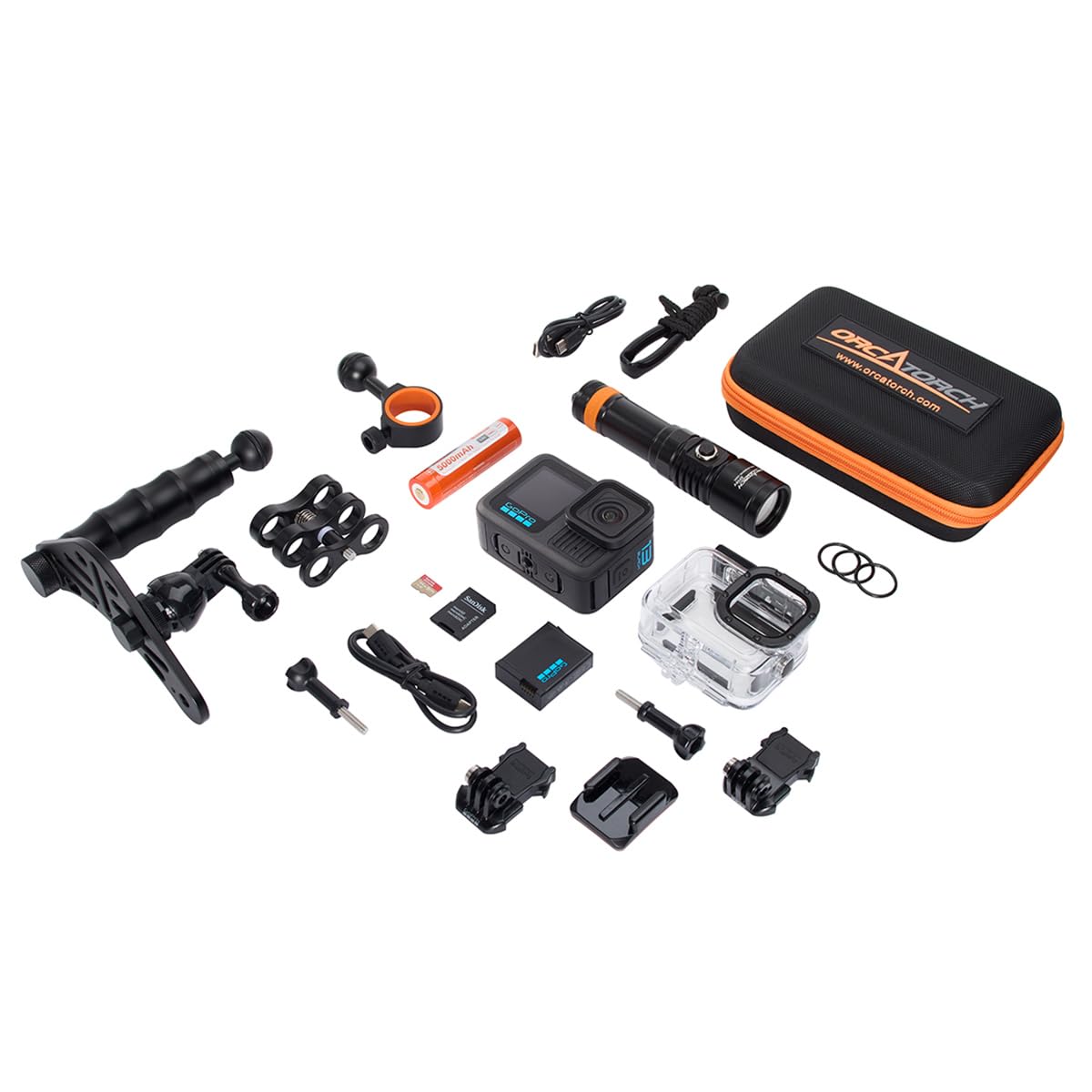 GoPro HERO12 Waterproof Action Camera Dive Kit with 5.3K60 UHD Video, 27MP HDR Photos - Bundle with Protective Housing, Video Light Pack, Camera Tray, Double Clip, 64GB microSD Card (Hero12)