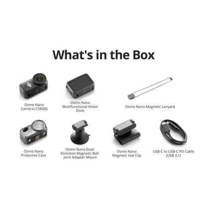 DJI Osmo Nano Standard Combo (128GB) - Small 4K/60fps Vlogging Camera with a 1/1.3″ Sensor, 143° Wide FOV Video, 200-Min Recording, Swift Content Transfer, Magnetic POV Cam 4K for Sports, Vlog