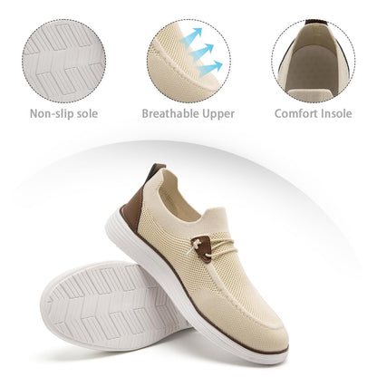 WOHHHW Men's Loafers Slip On Shoes Men Boat Shoes Casual Walking Shoes for Men Comfort Lightweight Breathable Beige