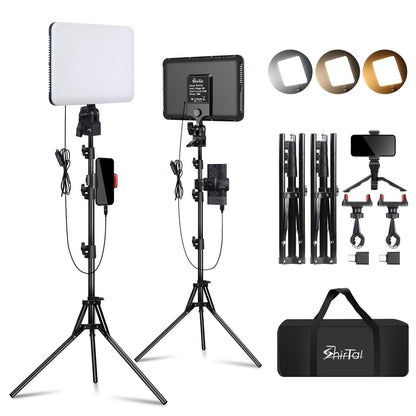 Shirtal 12" LED Video Light Kit,2-Pack Photography Lighting Kit,73" Height 2800-6500K Dimmable Studio Lights with Tripod Stand and Phone Holder, Streaming Lighting for Video Recording,Podcast,YouTube