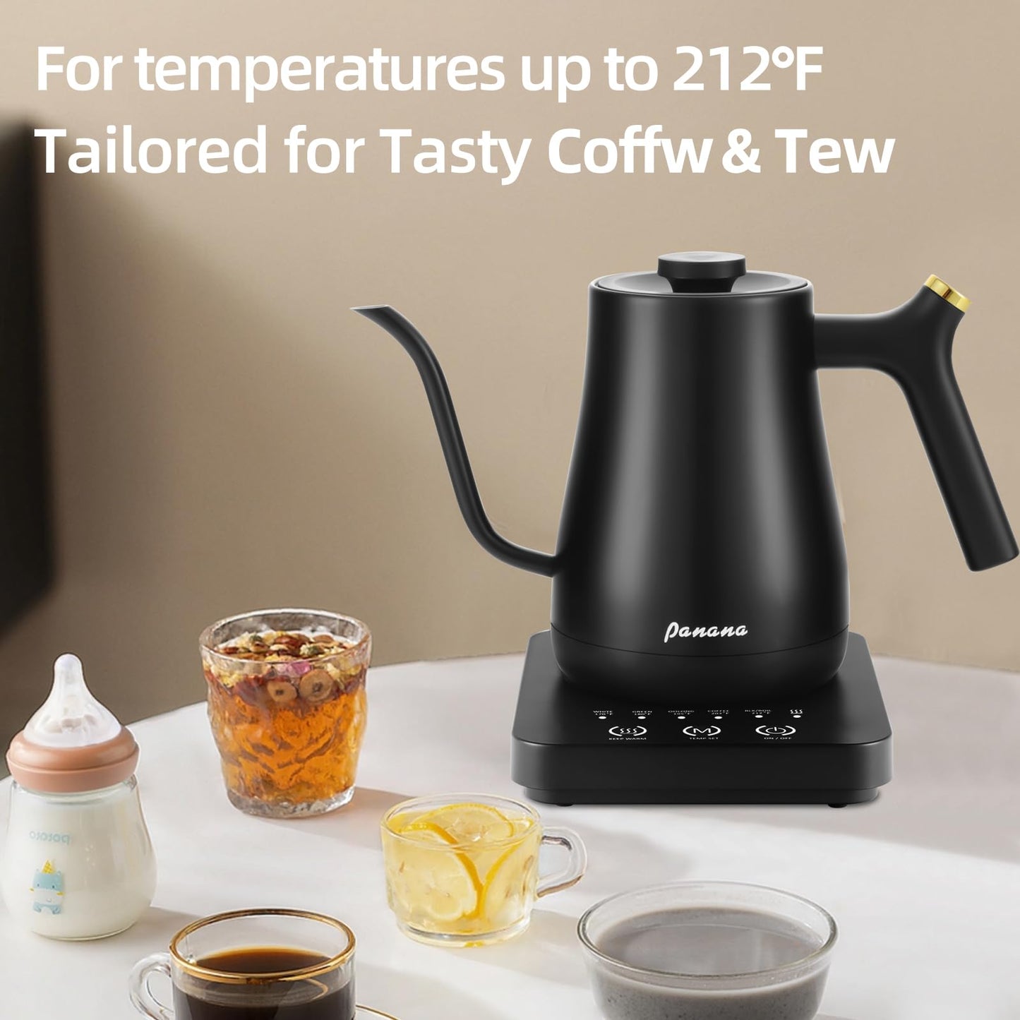 Panana Hervidor Eléctrico de Cuello de Cisne con Control de Temperatura (0.8L)