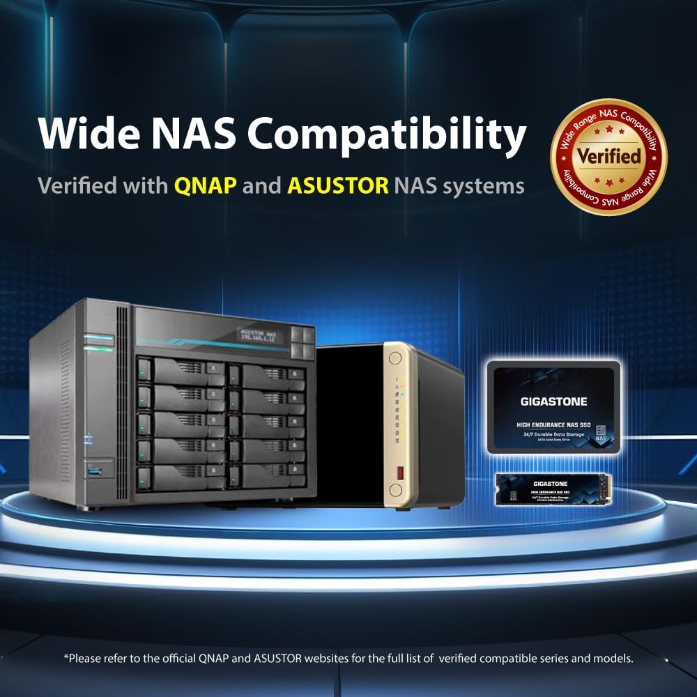 Gigastone 【NAS Certified】 High Endurance SSD 4TB (4-Pack) Up to 530MB/s SLC Caching 24/7 Reliable for Gaming/PC/NAS SSD 5-Year Warranty 2.5" SATA Internal Solid State Drives RAID Disk