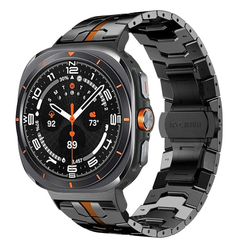 WONJOY Correa de Metal de Repuesto para Samsung Galaxy Watch Ultra 47mm (Negro y Naranja)