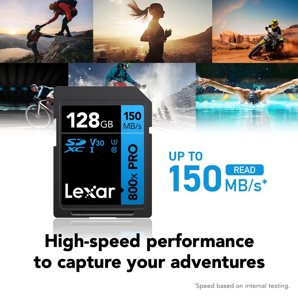 Lexar 128GB High-Performance 800x PRO SD Card, UHS-I, C10, U3, V30, 4K, Up to 150MB/s Read SDXC Memory Card, for Point-and-Shoot & Mid-Range DSLR Cameras, HD Camcorders (LSD0800P128G-BNNNU)