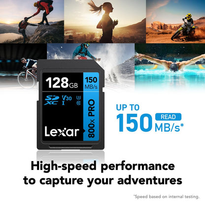 Lexar 128GB High-Performance 800x PRO SD Card, UHS-I, C10, U3, V30, 4K, Up to 150MB/s Read SDXC Memory Card, for Point-and-Shoot & Mid-Range DSLR Cameras, HD Camcorders (LSD0800P128G-BNNNU)