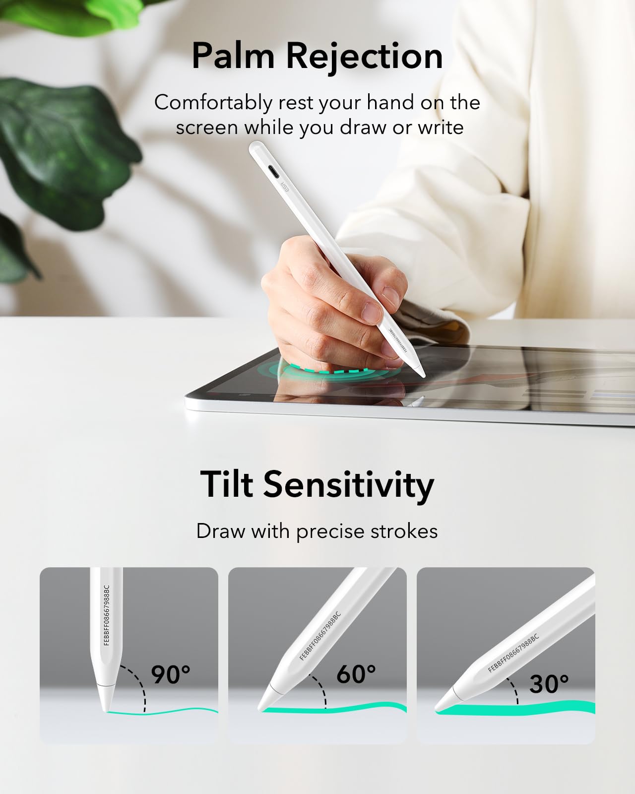 ESR Geo Digital iPad Pencil Findmy Compatible with Apple iPad 2018-2026,with Easy Shortcuts for Apple iPad A16/10/9/8 & Air 13/11 & Pro 12.9/13/11 & Mini 7/6/5,White(No Wireless Charging)
