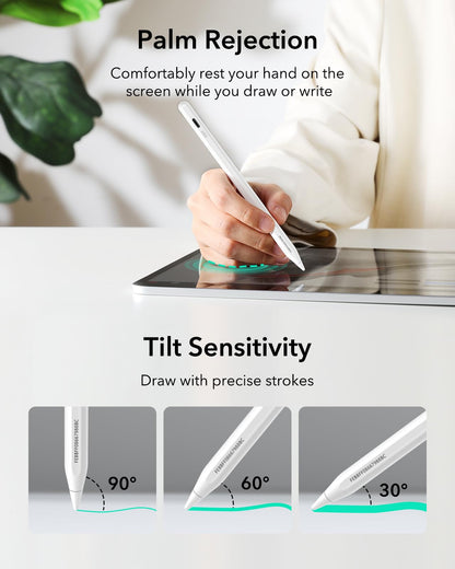 ESR Geo Digital iPad Pencil Findmy Compatible with Apple iPad 2018-2026,with Easy Shortcuts for Apple iPad A16/10/9/8 & Air 13/11 & Pro 12.9/13/11 & Mini 7/6/5,White(No Wireless Charging)