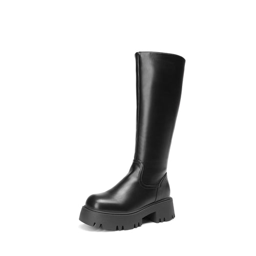 DREAM PAIRS Knee High Boots, Comfortable Chunky Platform Round-Toe Side Zip Boots for Women